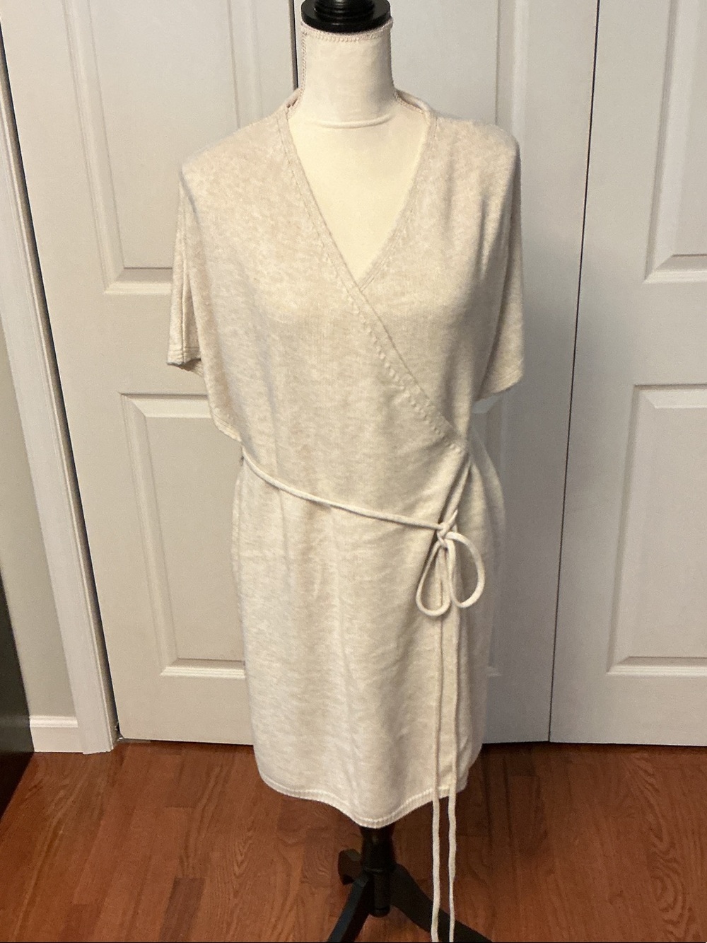 Mango Cream Wrap-Style Knit Dress